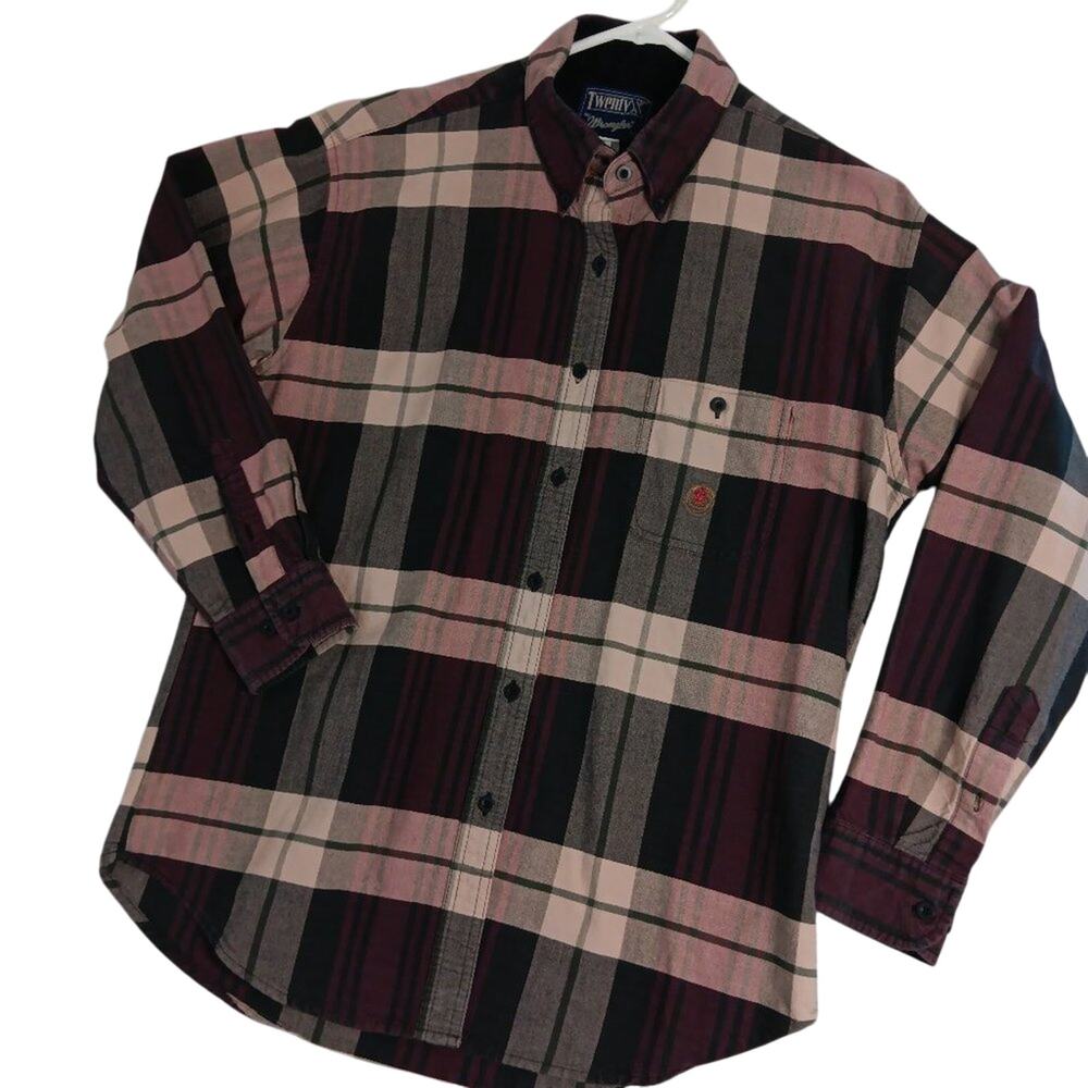 Wrangler Men's Plaid Button-Down Shirt in Burgundy, Black, Cream